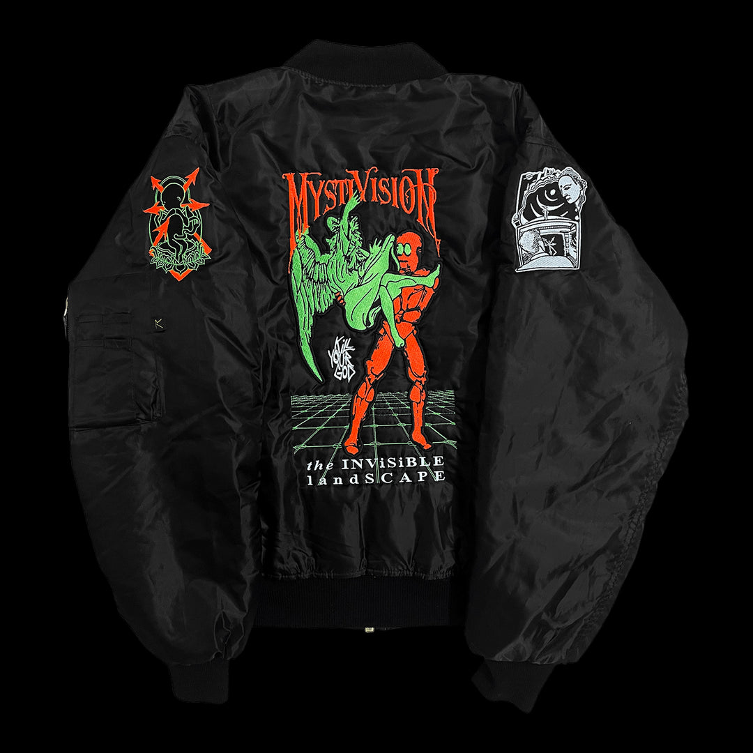 INVISIBLE LANDSCAPE GLOW IN THE DARK & FLUORESCENT EMBROIDERED MA-1 FLIGHT JACKET - Kill Your God